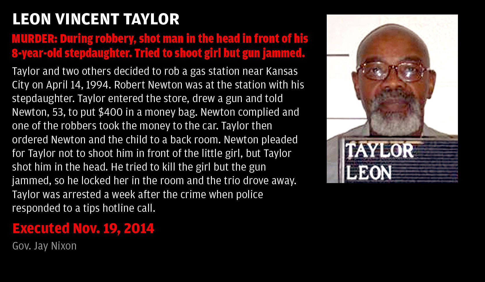 Executed Nov. 19, 2014: Leon Vincent Taylor